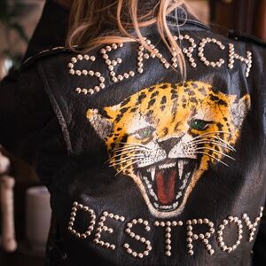 Stooges / Iggy pop Search & Genuine Leather Moto Jacket